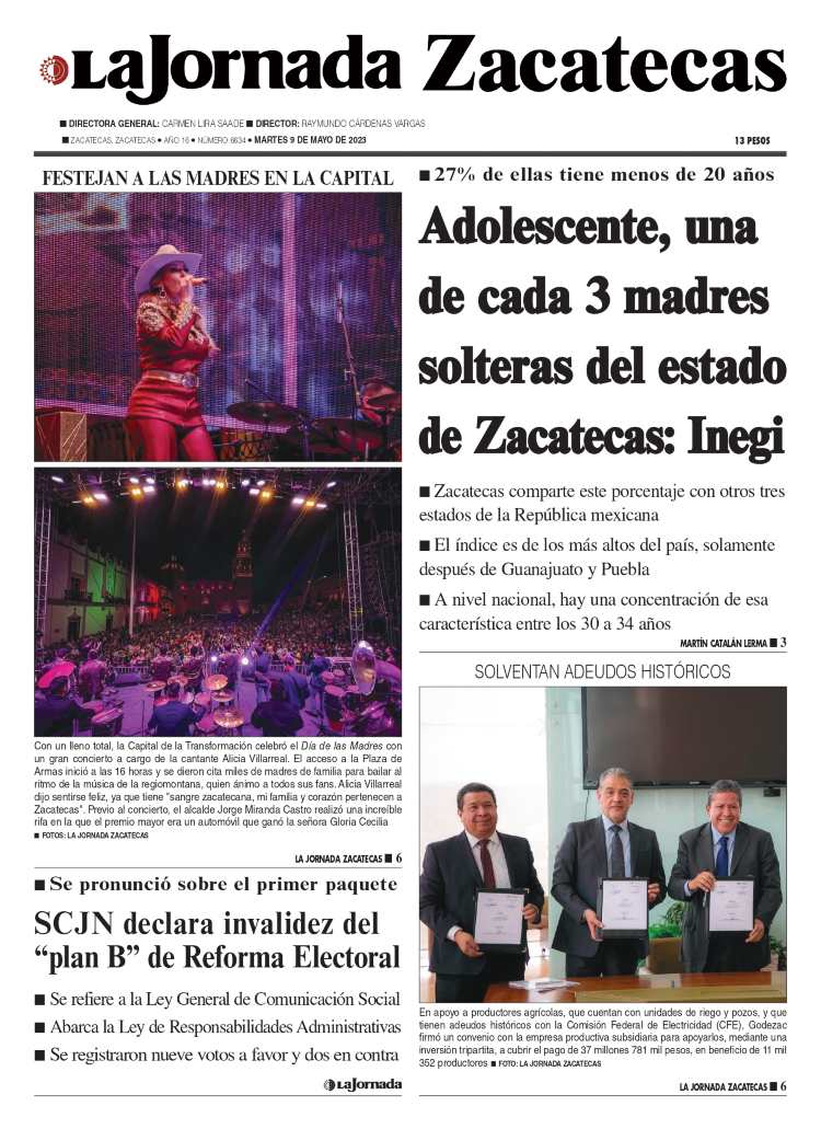 09 de Mayo de 2023 – Adolescente, una de cada 3 madres solteras del estado de Zacatecas: Inegi