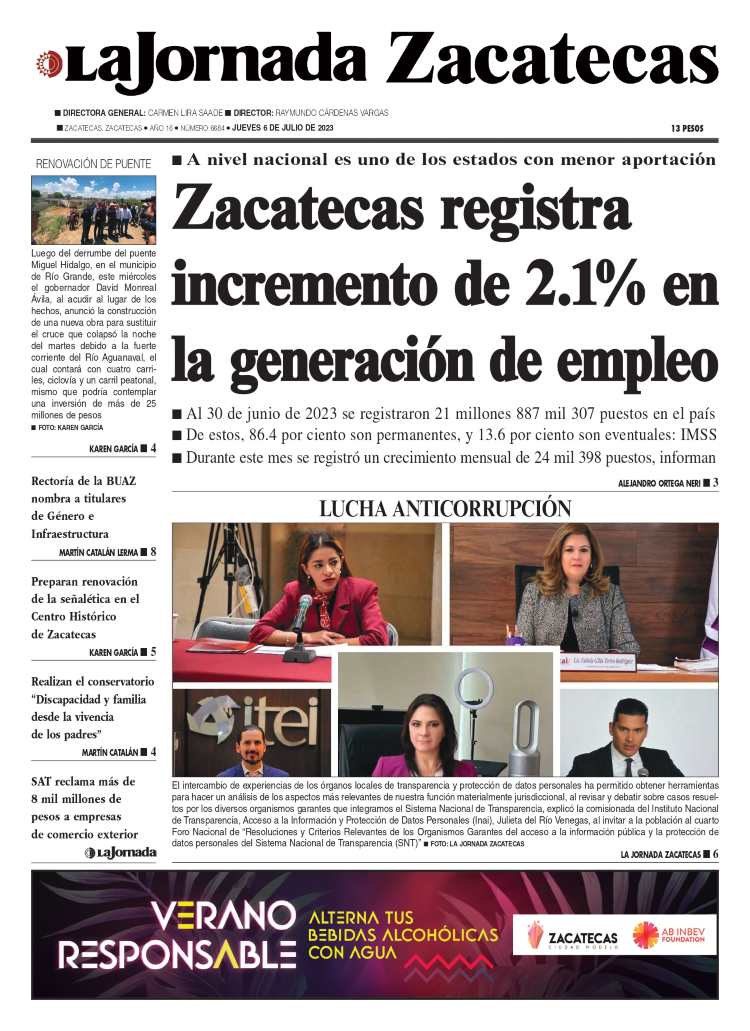 06 de Julio de 2023 – Zacatecas registra incremento de 2.1% en la generación de empleo