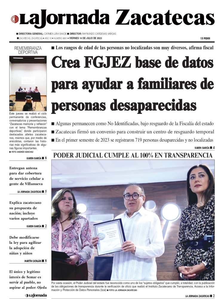 14 de Julio de 2023 – Crea FGJEZ base de datos para ayudar a familiares de personas desaparecidas