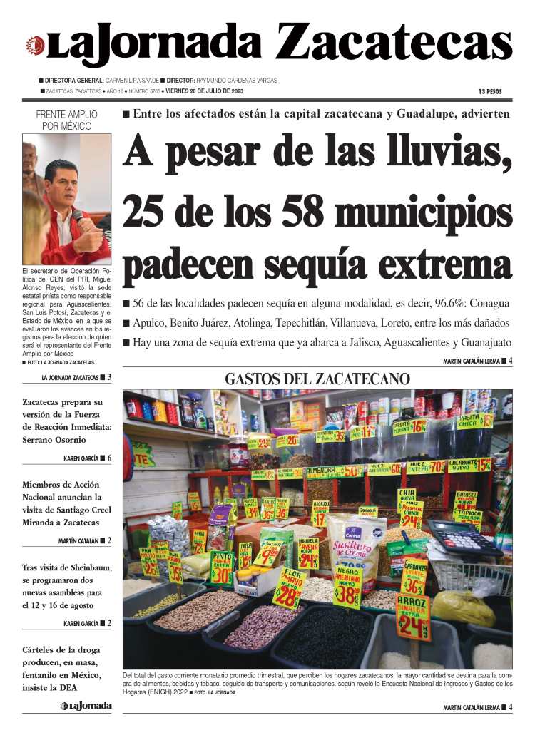 28 de Julio de 2023 – A pesar de las lluvias, 25 de los 58 municipios padecen sequía extrema