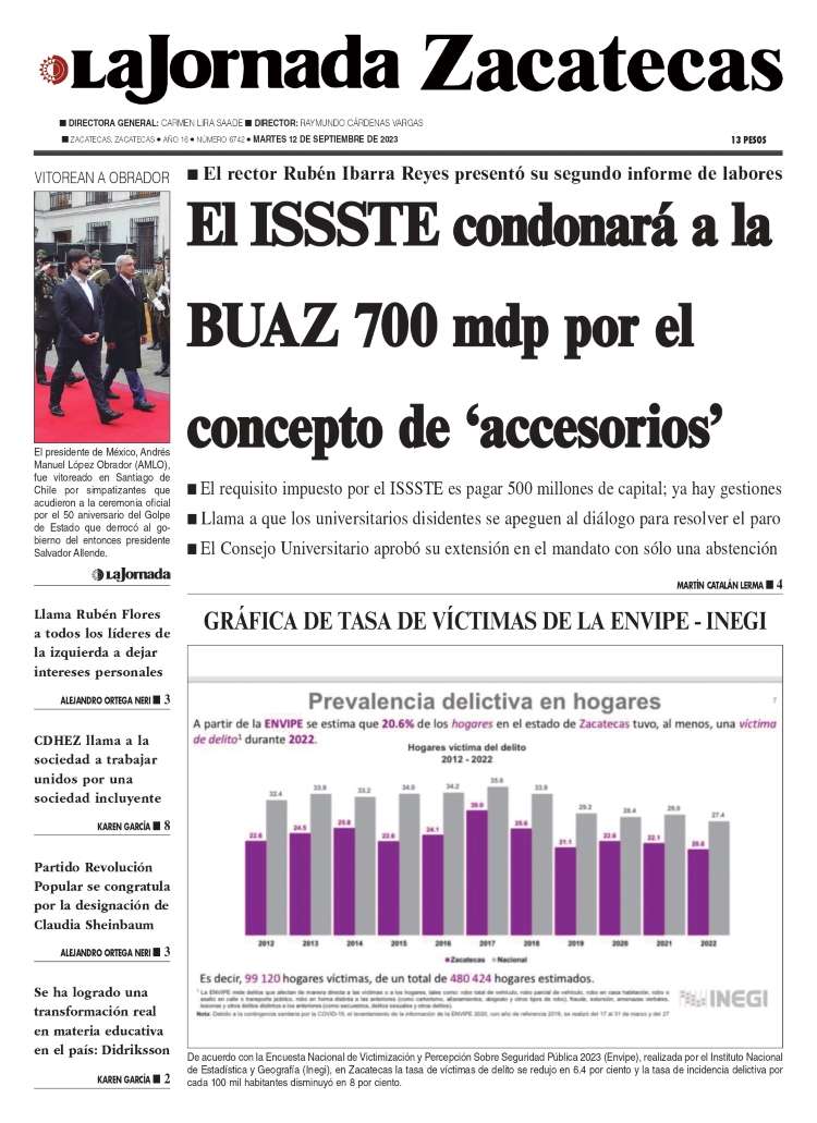 12 de Septiembre de 2023 – El ISSSTE condonará a la BUAZ 700 mdp por el concepto de ‘accesorios’