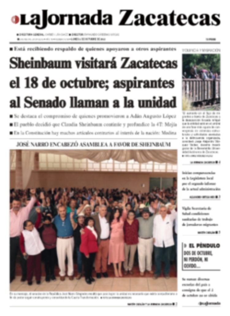 02 de Octubre de 2023 – Sheinbaum visitará Zacatecas el 18 de octubre; aspirantes al Senado llaman a la unidad