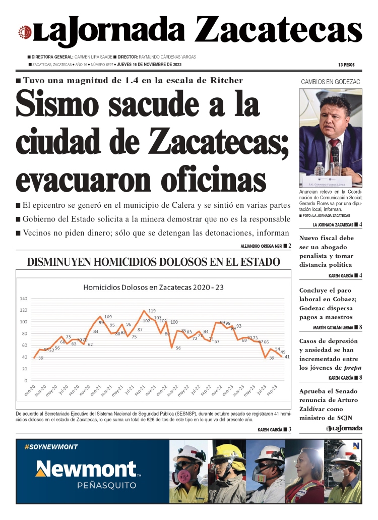 16 de Noviembre de 2023 – Sismo sacude a la ciudad de Zacatecas; evacuaron oficinas