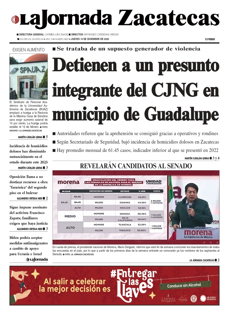 14 de Diciembre de 2023 – Detienen a un presunto integrante del CJNG en municipio de Guadalupe