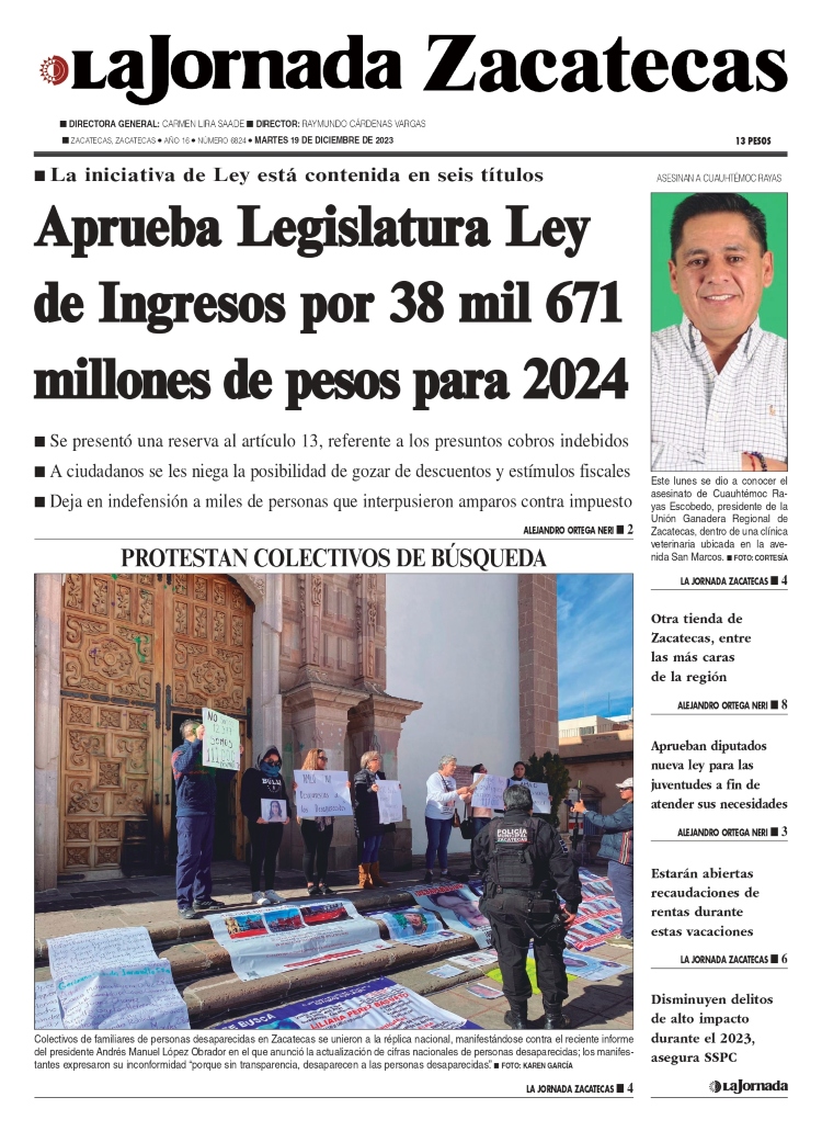 19 de Diciembre de 2023 – Aprueba Legislatura Ley de Ingresos por 38 mil 671 millones de pesos para 2024