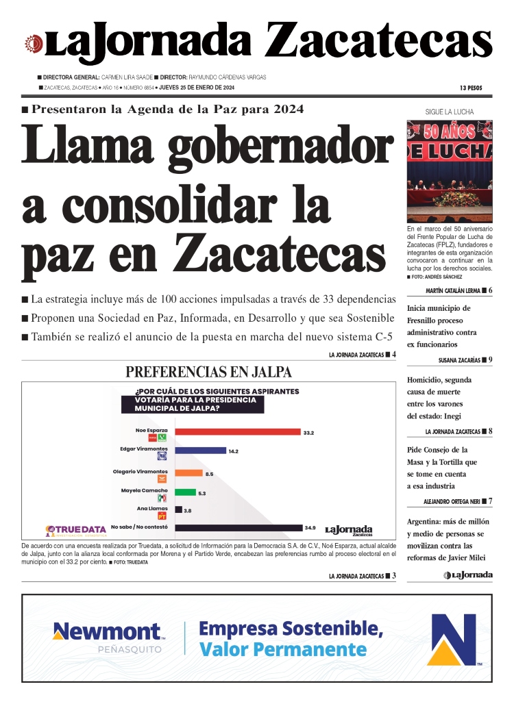 25 de Enero de 2024 – Llama gobernador a consolidar la paz en Zacatecas
