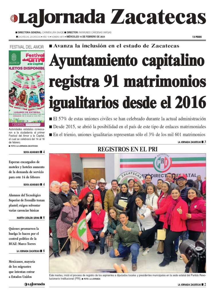 14 de Febrero de 2024 – Ayuntamiento capitalino registra 91 matrimonios igualitarios desde el 2016