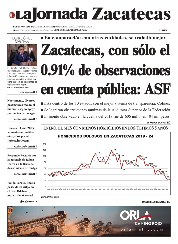 21 de Febrero de 2024 – Zacatecas, con sólo el 0.91% de observaciones en cuenta pública: ASF