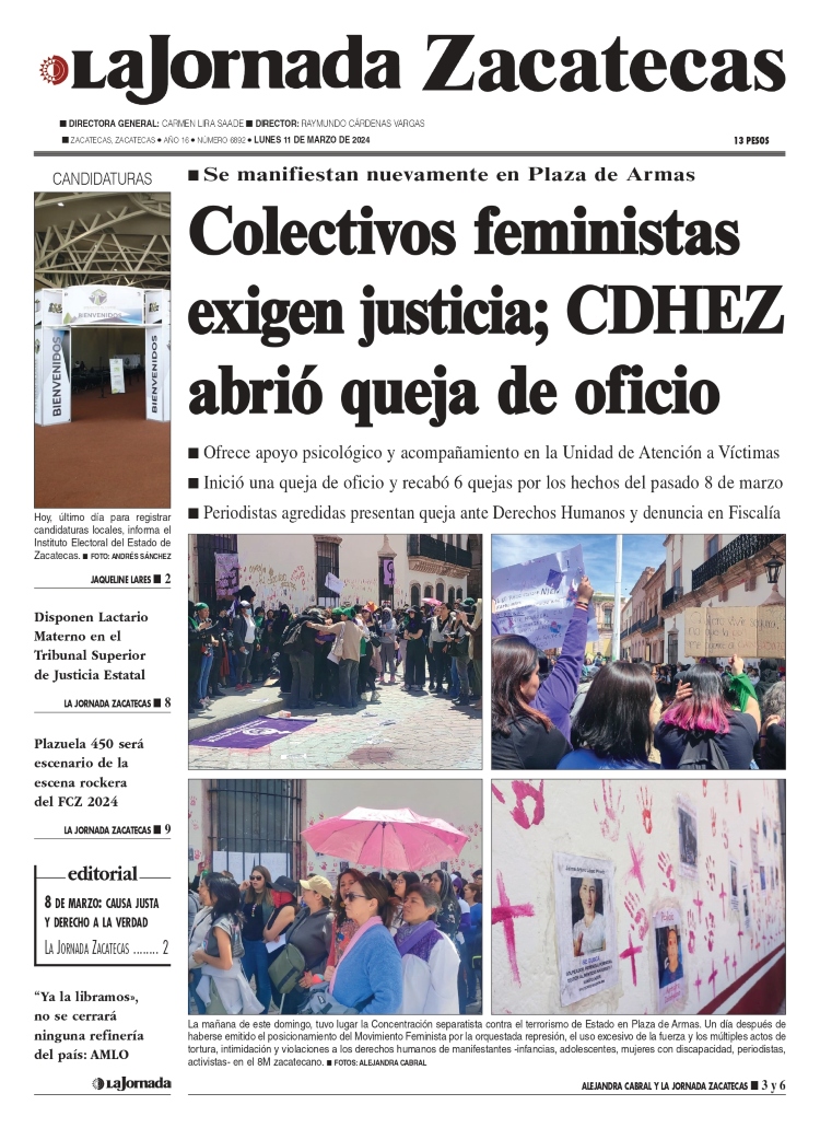 11 de Marzo de 2024 – Colectivos feministas exigen justicia; CDHEZ abrió queja de oficio