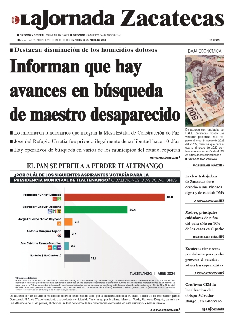 30 de Abril de 2024 – Informan que hay avances en búsqueda de maestro desaparecido
