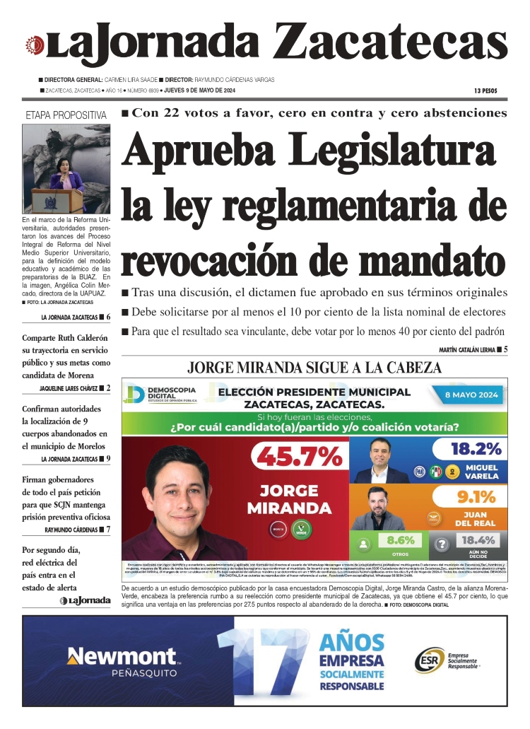 09 de Mayo de 2024 – Aprueba Legislatura la ley reglamentaria de revocación de mandato