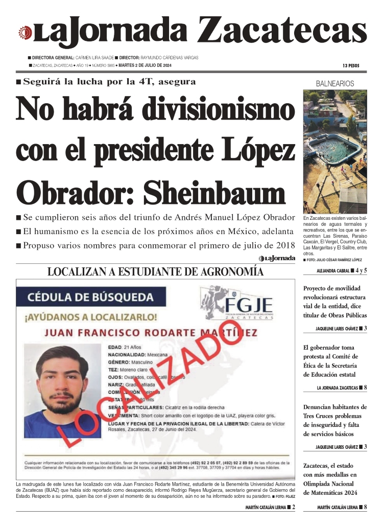 02 de Julio de 2024 – LOCALIZAN A ESTUDIANTE DE AGRONOMÍA
