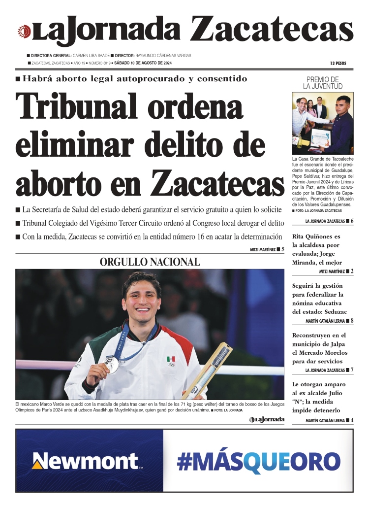 10 de Agosto de 2024 – Tribunal ordena eliminar delito de aborto en Zacatecas