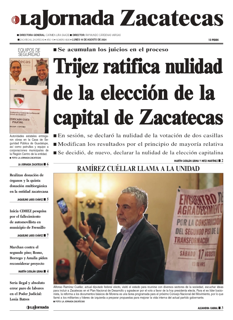 19 de Agosto de 2024 – Trijez ratifica nulidad de la elección de la capital de Zacatecas