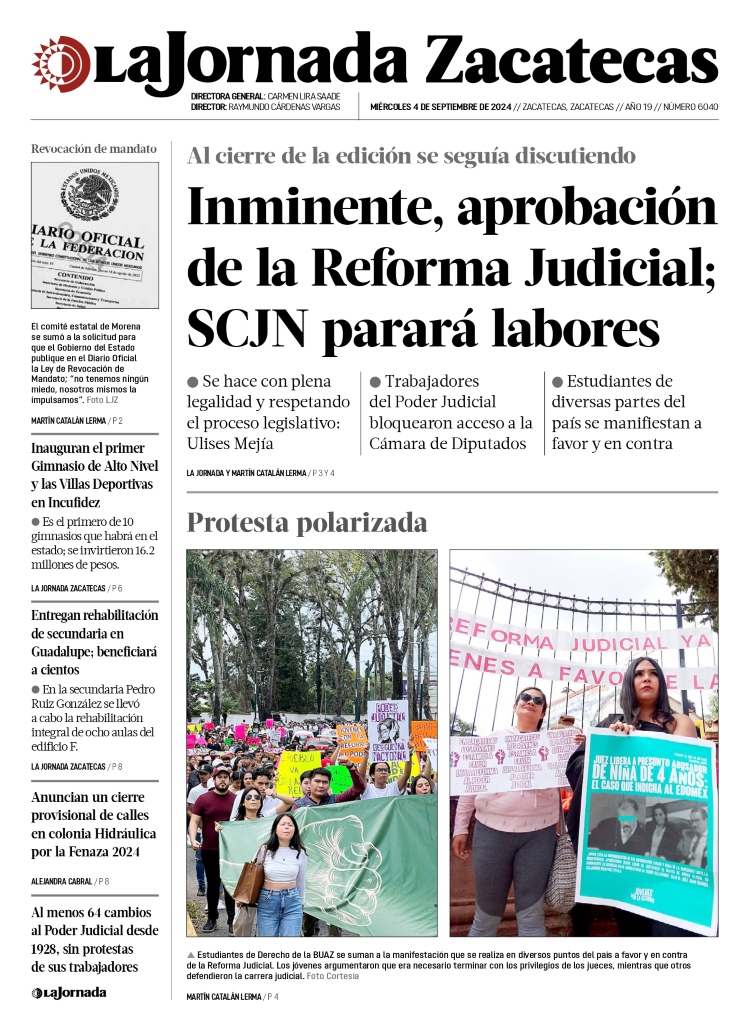 04 de Septiembre de 2024 – Inminente, aprobación de la Reforma Judicial; SCJN parará labores