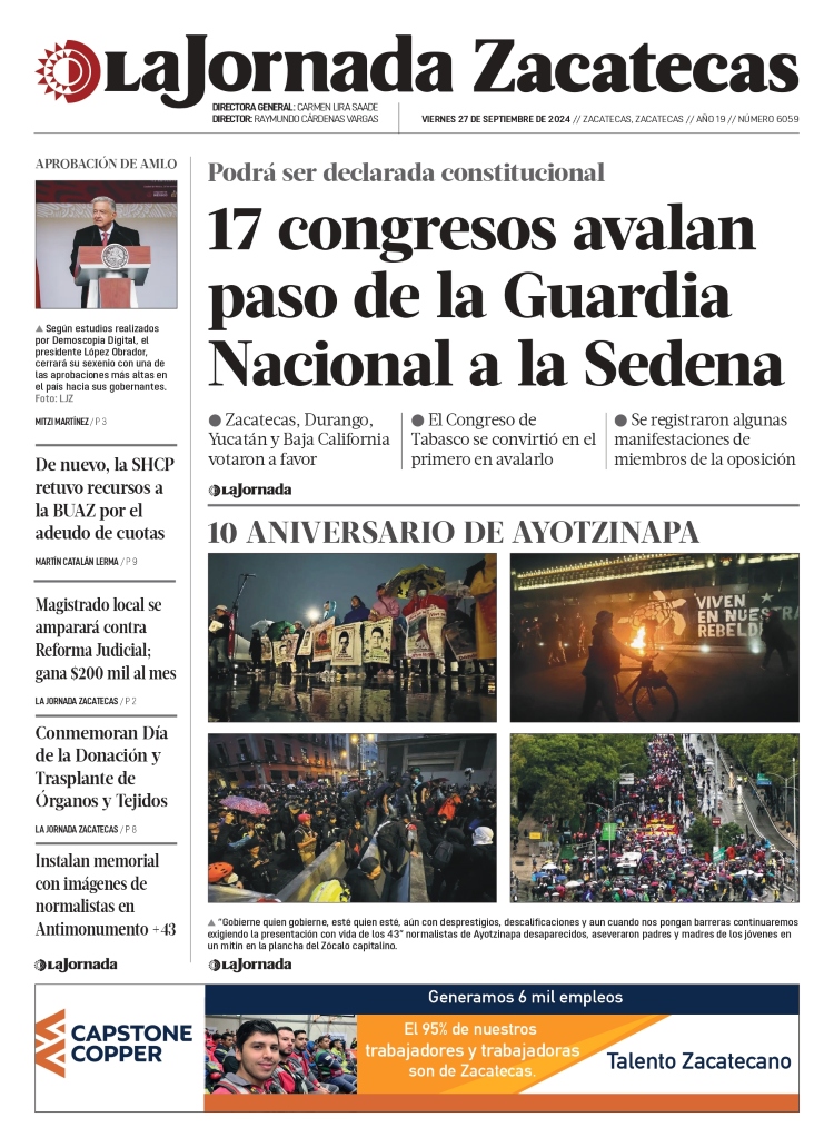 27 de Septiembre de 2024 – 17 congresos avalan paso de la Guardia Nacional a la Sedena