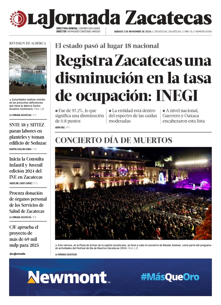 02 de Noviembre de 2024 – Registra Zacatecas una disminución en la tasa de ocupación: INEGI