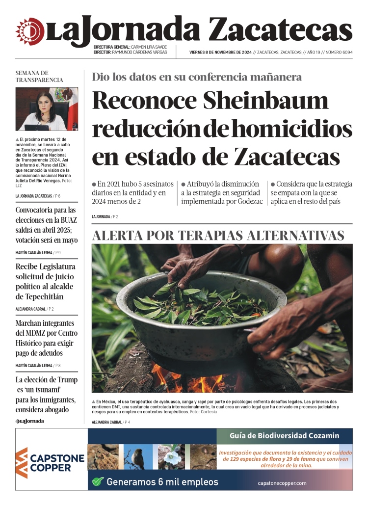 08 de Noviembre de 2024 – Reconoce Sheinbaum reducción de homicidios en estado de Zacatecas