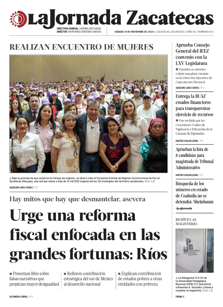 30 de Noviembre de 2024 – Urge una reforma fiscal enfocada en las grandes fortunas: Ríos