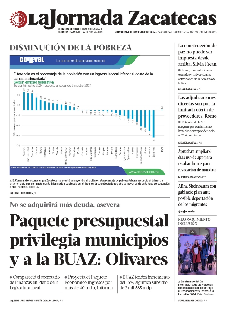 04 de Diciembre de 2024 – Paquete presupuestal privilegia municipios y a la BUAZ: Olivares