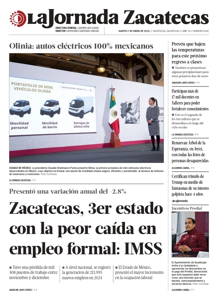 07 de Enero de 2025 – Zacatecas, 3er estado con la peor caída en empleo formal: IMSS