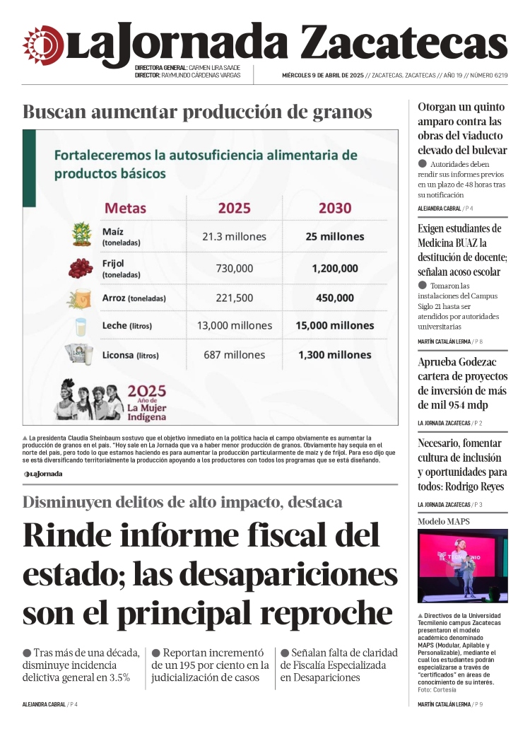 09 de Abril de 2025 – Rinde informe fiscal del estado; las desapariciones son el principal reproche