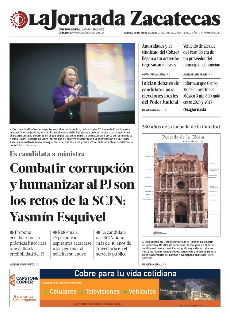 25 de Abril de 2025 – Combatir corrupción y humanizar al PJ son los retos de la SCJN: Yasmín Esquivel