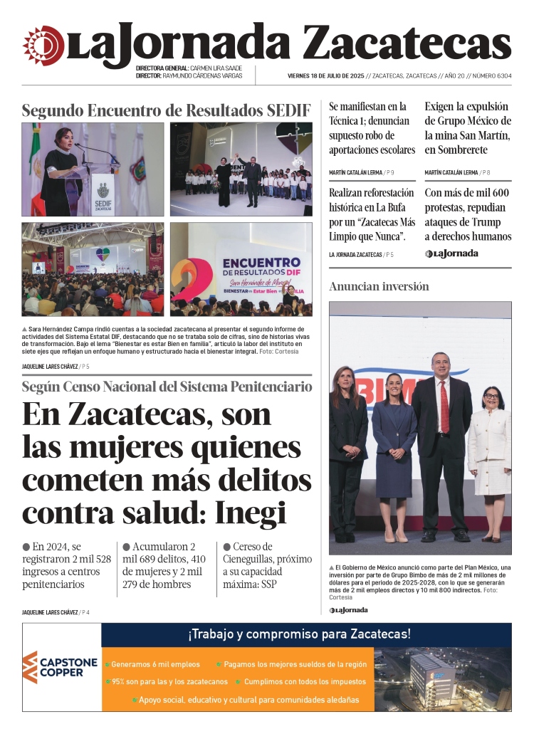 18 de Julio de 2025 – En Zacatecas, son las mujeres quienes cometen más delitos contra salud: Inegi