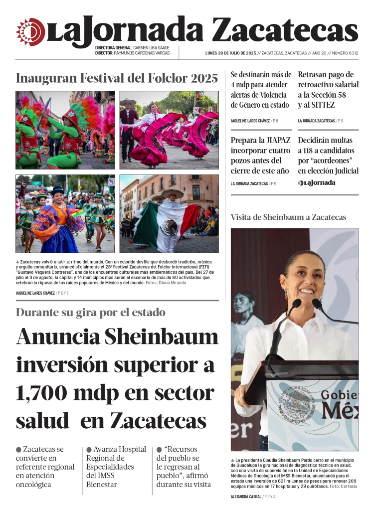 28 de Julio de 2025 – Anuncia Sheinbaum inversión superior a 1,700 mdp en sector salud en Zacatecas