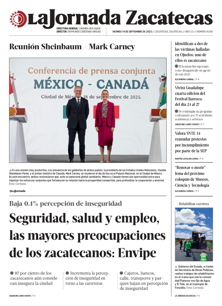 19 de Septiembre de 2025 – Seguridad, salud y empleo, las mayores preocupaciones de los zacatecanos: Envipe