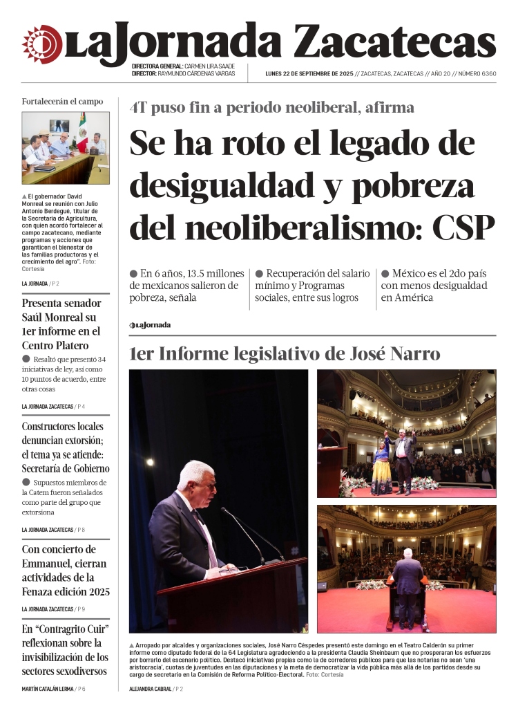 22 de Septiembre de 2025 – Se ha roto el legado de desigualdad y pobreza del neoliberalismo: CSP