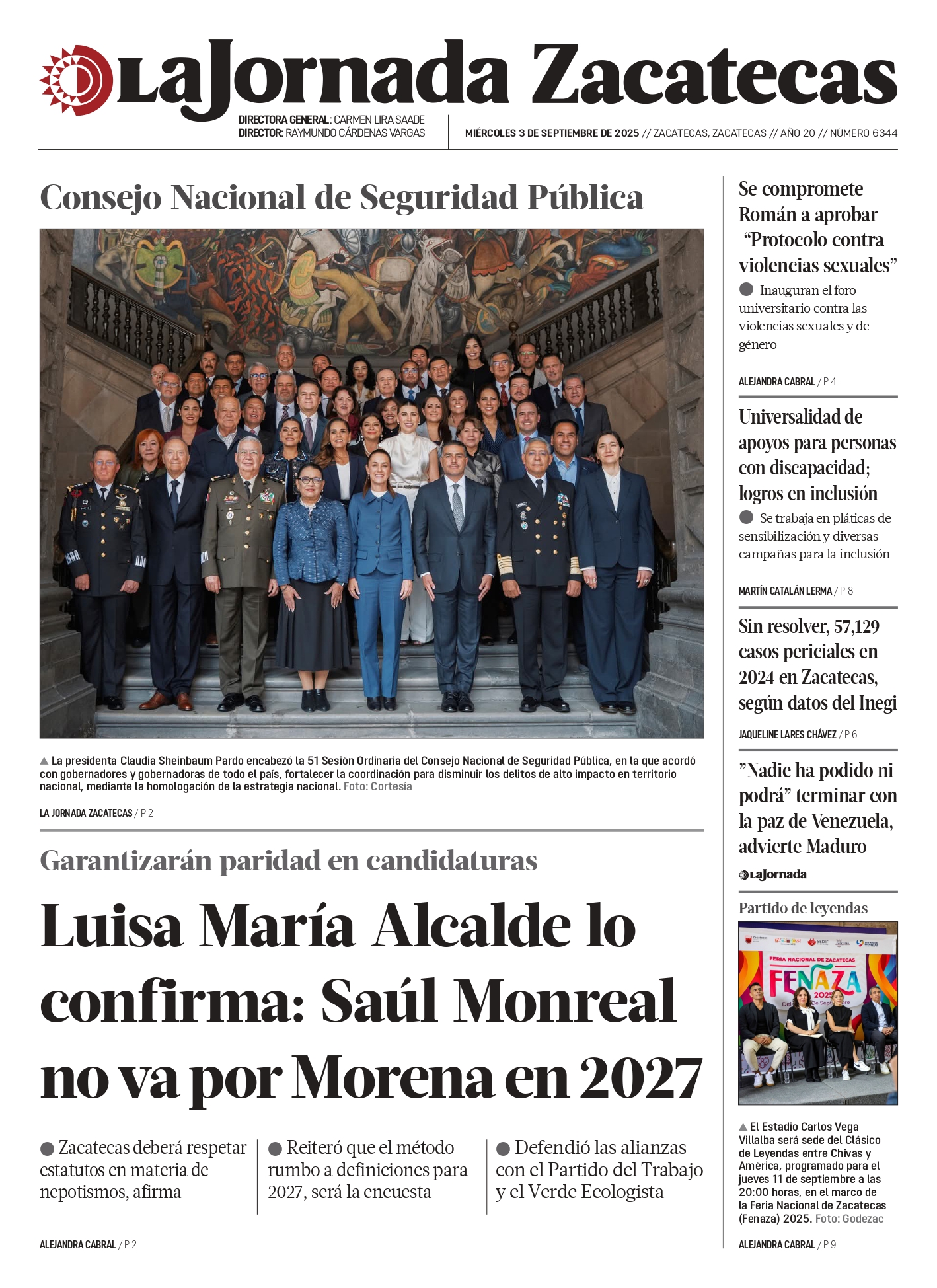 03 de Septiembre de 2025 – Luisa María Alcalde lo confirma: Saúl Monreal no va por Morena en 2027