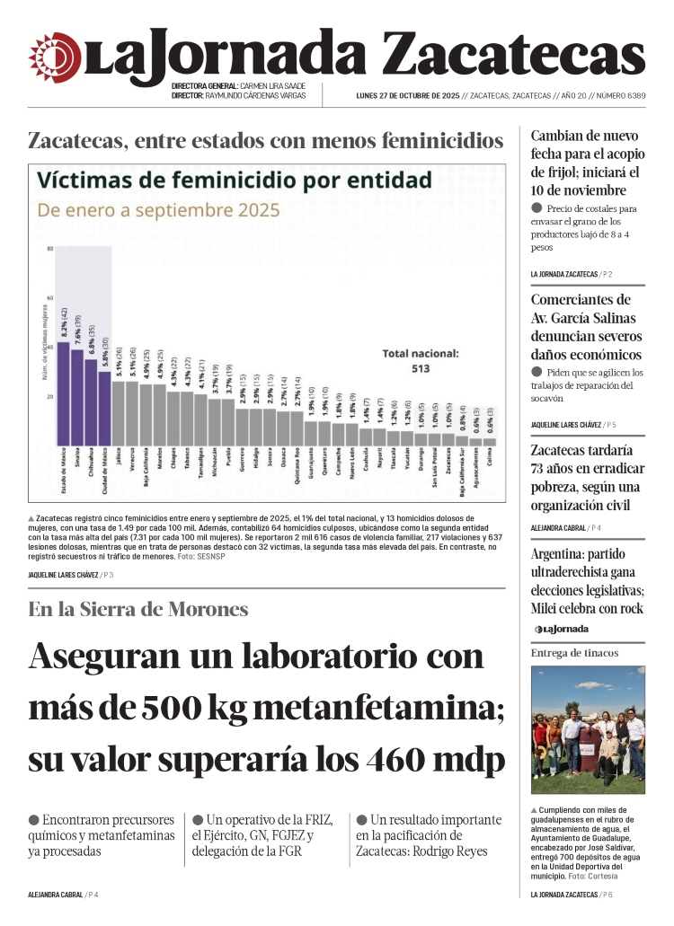 27 de Octubre de 2025 – Aseguran un laboratorio con más de 500 kg metanfetamina; su valor superaría los 460 mdp