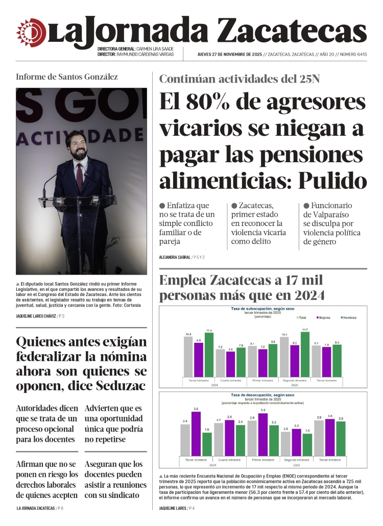 27 de Noviembre de 2025 – El 80% de agresores vicarios se niegan a pagar las pensiones alimenticias: Pulido