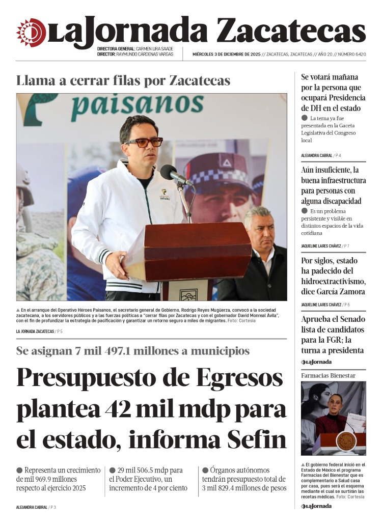 03 de Diciembre de 2025 – Presupuesto de Egresos plantea 42 mil mdp para el estado, informa Sefin