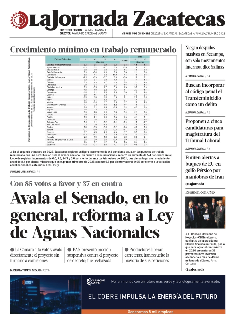 05 de Diciembre de 2025 – Avala el Senado, en lo general, reforma a Ley de Aguas Nacionales