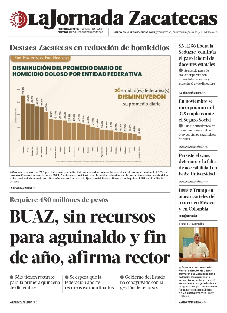 10 de Diciembre de 2025 – BUAZ, sin recursos para aguinaldo y fin de año, afirma rector