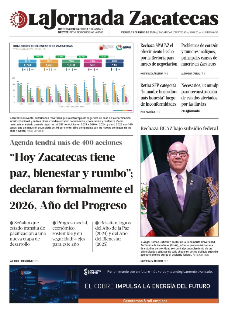 23 de Enero de 2026 – “Hoy Zacatecas tiene paz, bienestar y rumbo”; declaran formalmente el 2026, Año del Progreso
