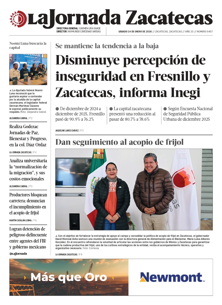 24 de Enero de 2026 – Disminuye percepción de inseguridad en Fresnillo y Zacatecas, informa Inegi