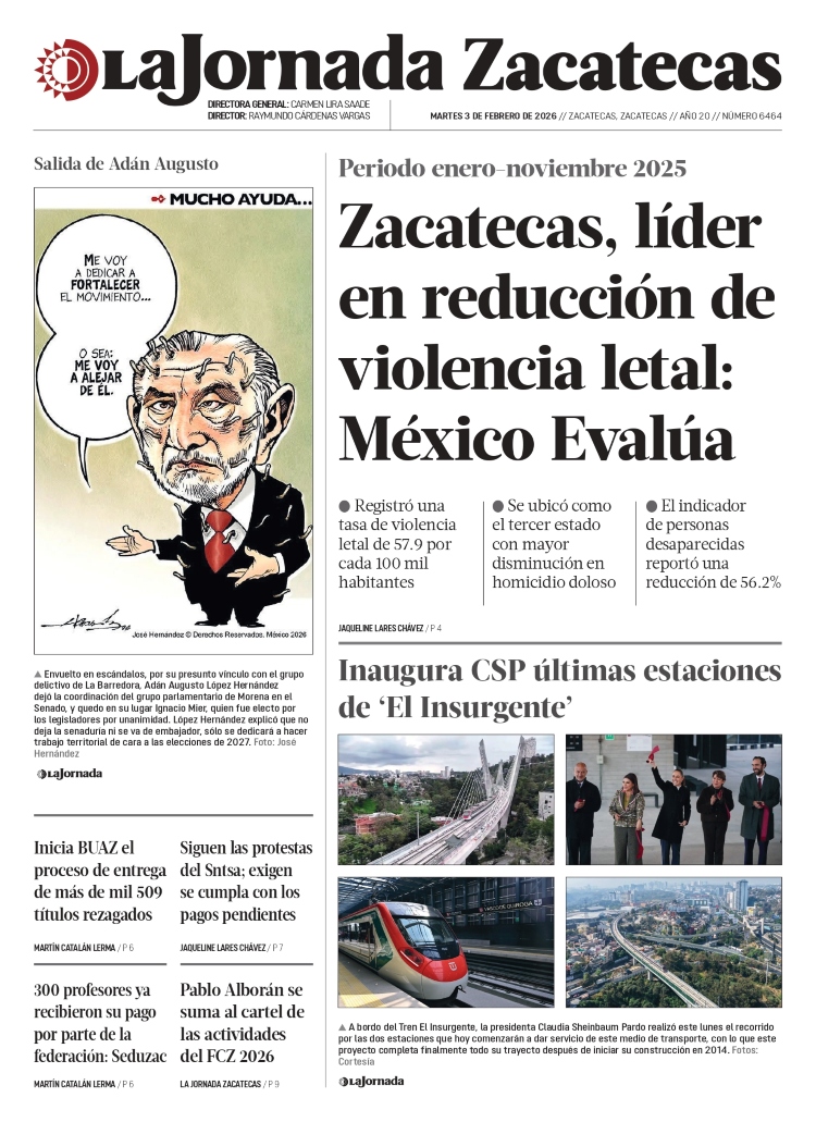 03 de Febrero de 2026 – Zacatecas, líder en reducción de violencia letal: México Evalúa