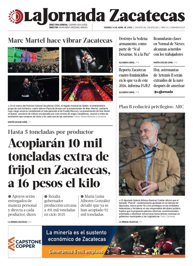 10 de Abril de 2026 – Acopiarán 10 mil toneladas extra de frijol en Zacatecas, a 16 pesos el kilo