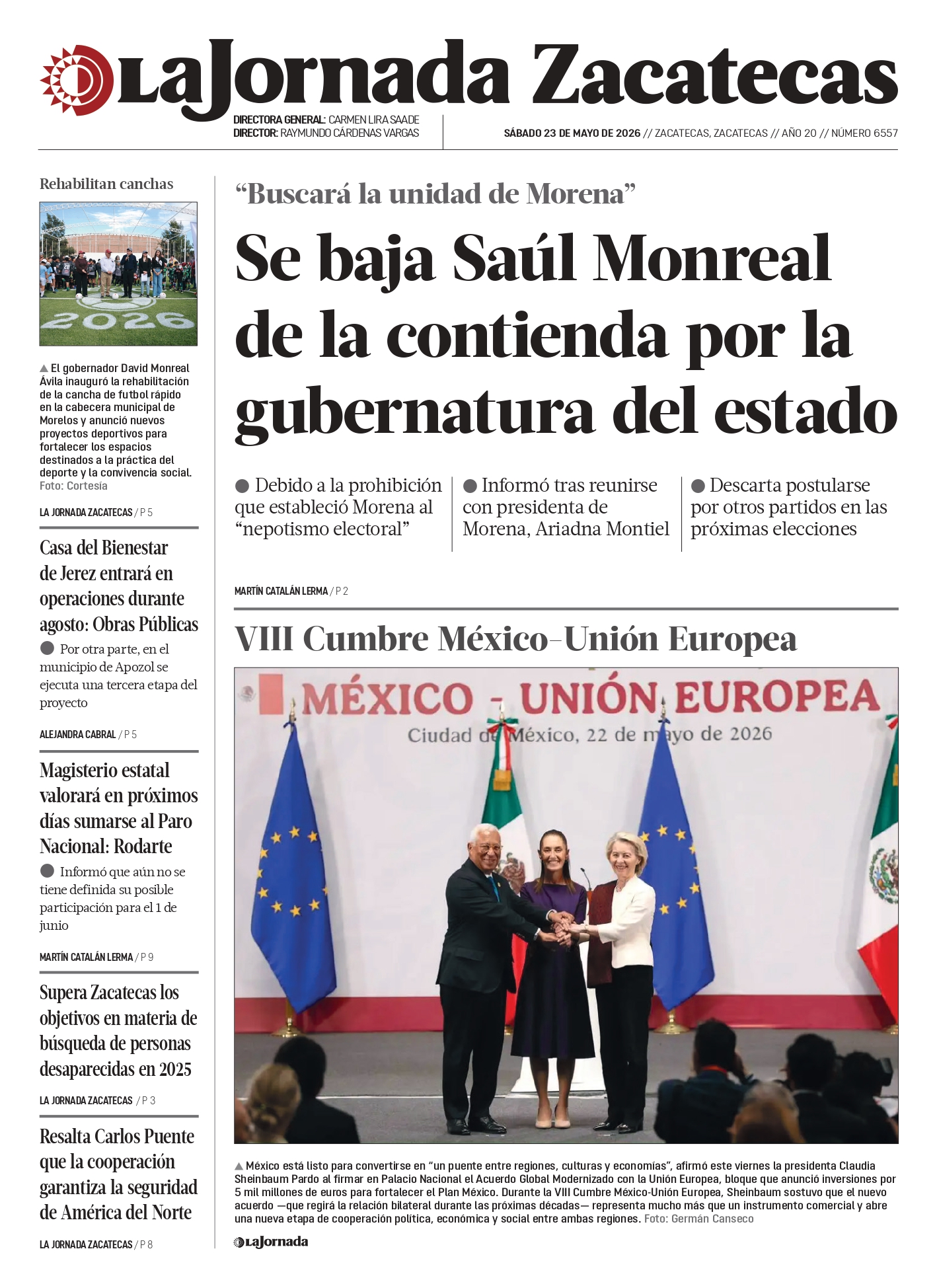 23 de Mayo de 2026 – Se baja Saúl Monreal de contienda por la gubernatura; buscará la unidad de Morena