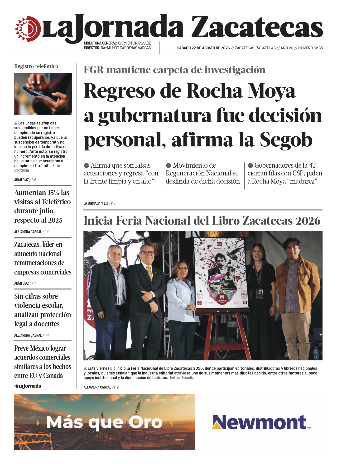 22 de Agosto de 2026 – Regreso de Rocha Moya a gubernatura fue decisión personal: Segob; FGR mantiene carpeta de investigación