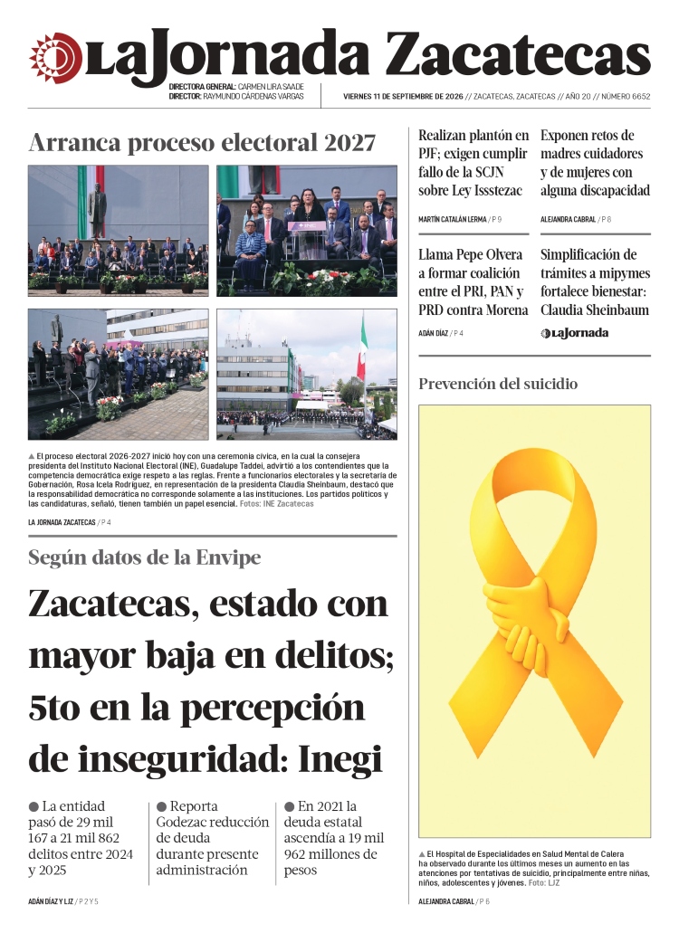 11 de Septiembre de 2026 – Zacatecas, estado con mayor baja en delitos; 5to en la percepción de inseguridad: Inegi