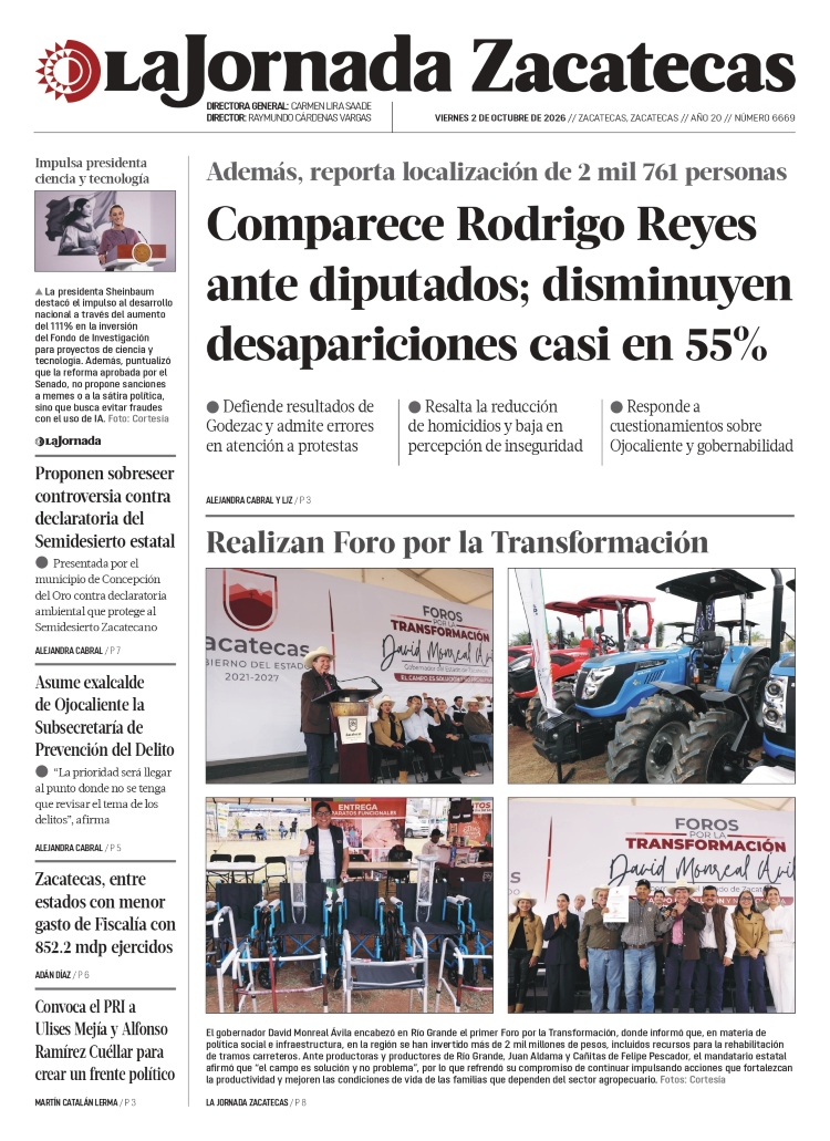 02 de Octubre de 2026 – Comparece Rodrigo Reyes ante diputados; disminuyen desapariciones casi en 55%